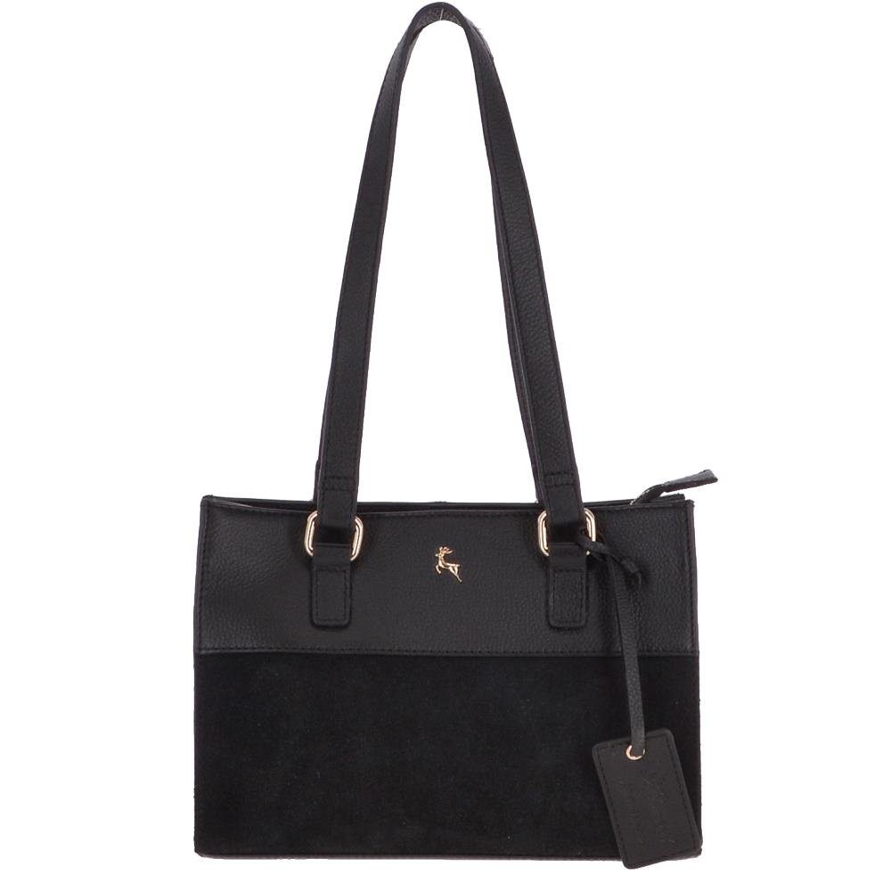 Ashwood Womens Small Compact Leather And Suede Handbag Black 62450