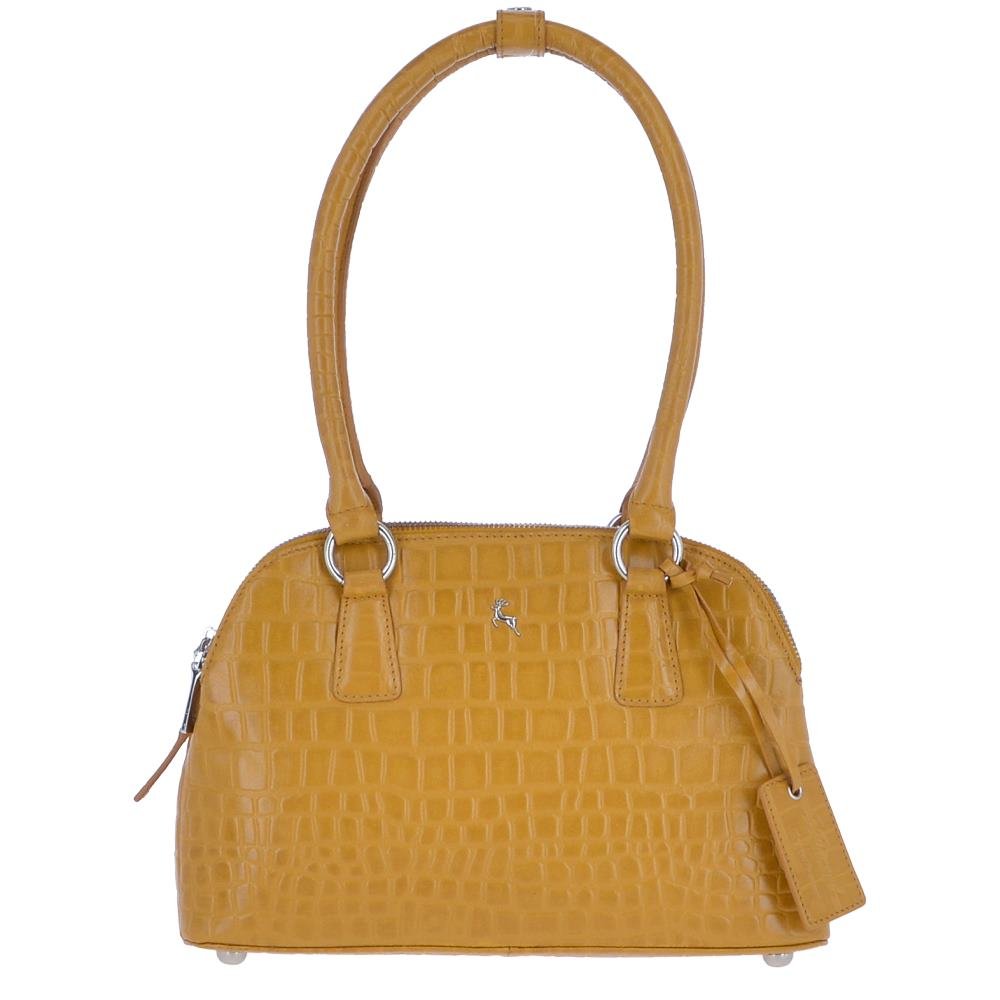 Ashwood Womens Crocodile Print Long Handled Three Section Tote Mustard: 62730