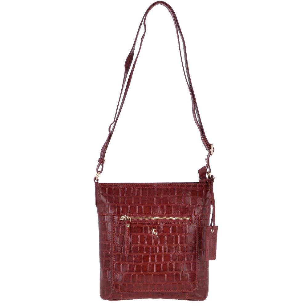 Ashwood Womens Zip Top Crocodile Print Cross Body Bag Red/ Croc - SI-2569 M