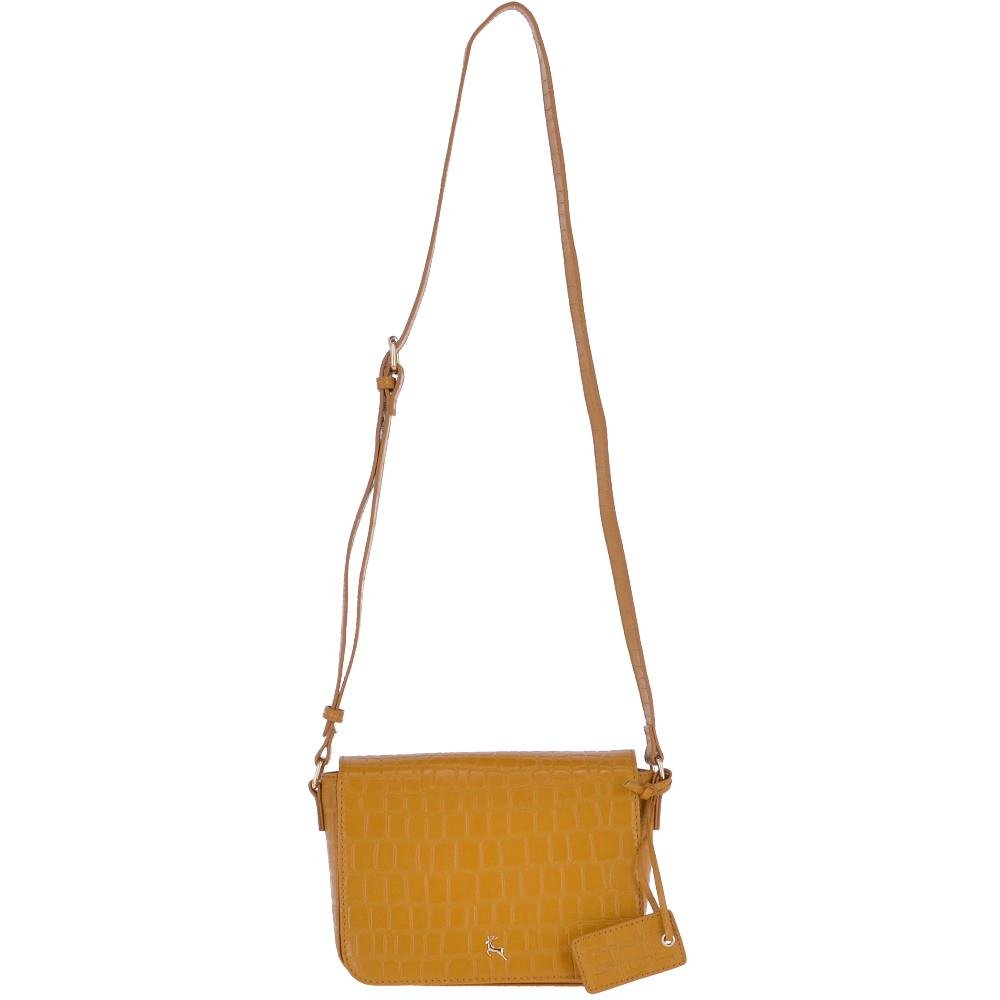 Ashwood Womens Small Crocodile Print Cross Body Bag Mustard/ Croc - 62663