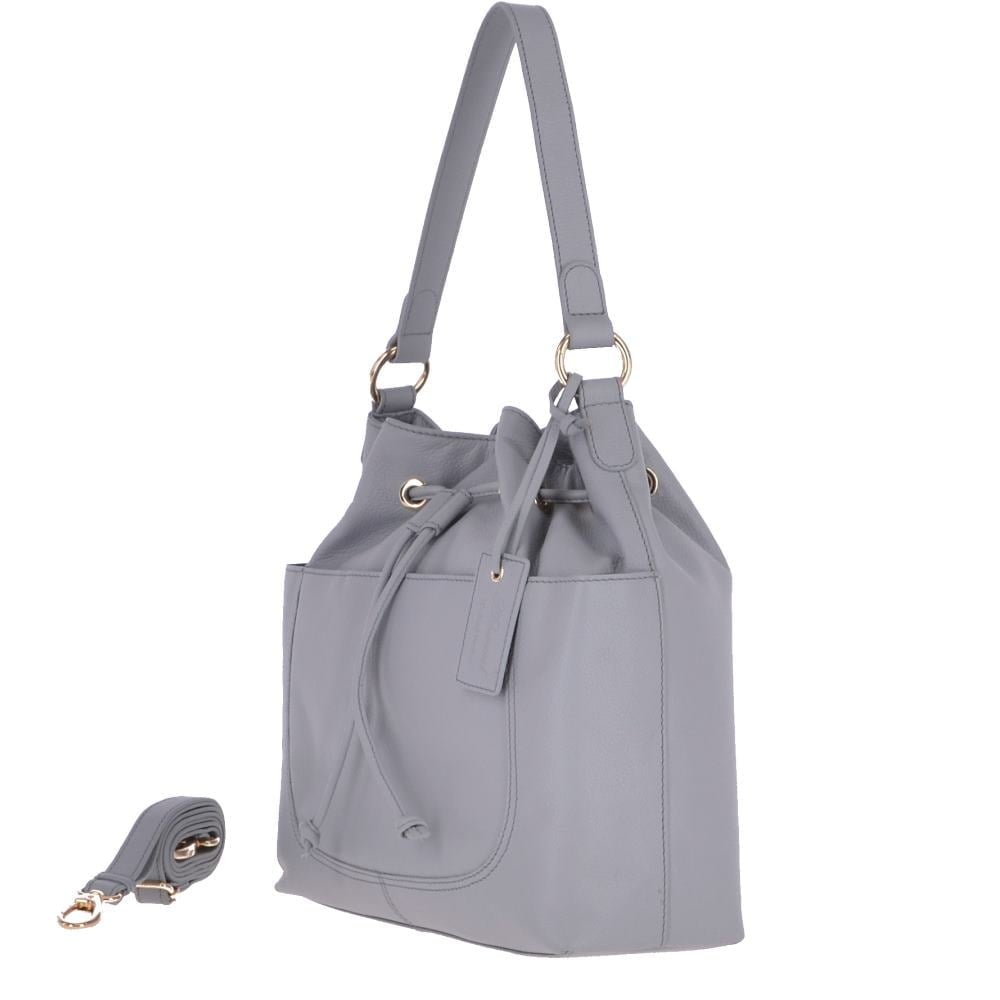 Ashwood Womens Medium Leather Bucket Bag Light Grey 62455 | Ashwood Handbags