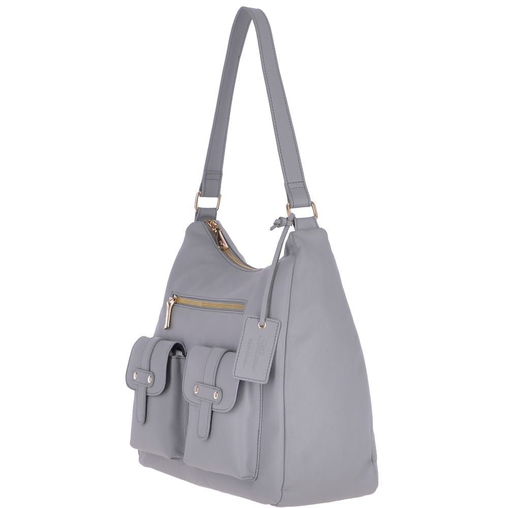 Ashwood Womens Medium Leather Shoulder Bag Light Grey/Blk 60660 | Ashwood Handbags