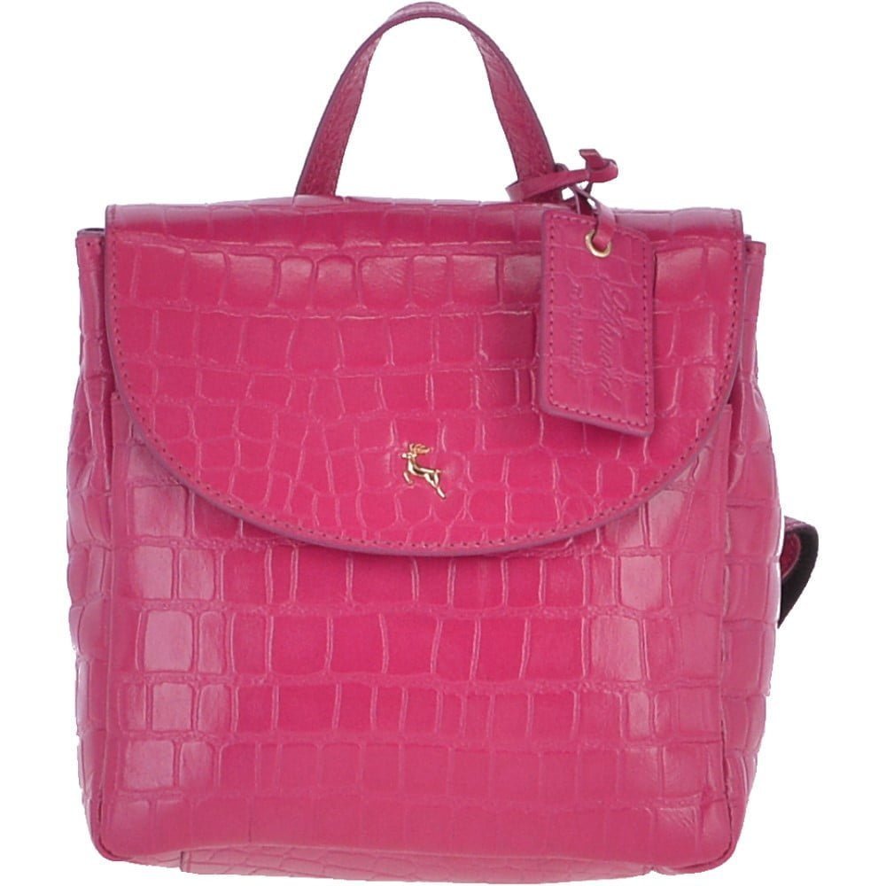 Ashwood Womens Small Crocodile Print Leather Backpack Raspberry/ Croc - 61915