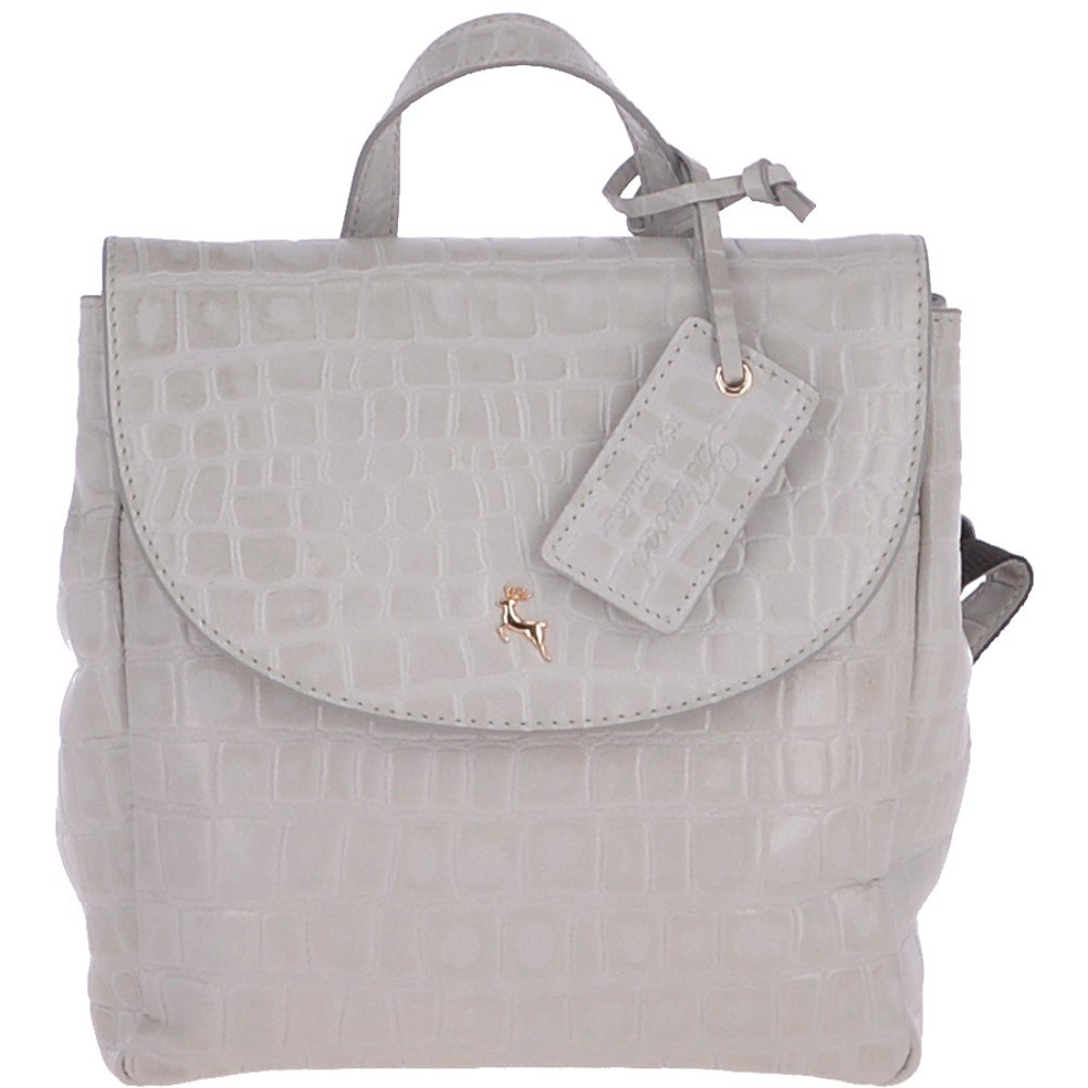 Ashwood Womens Small Crocodile Print Leather Backpack Ice Grey/ Croc - 61915