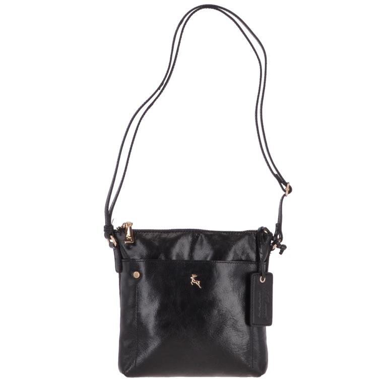 Ashwood Womens Small Zip Top Anatole Leather Crossbody Bag Black - 62675