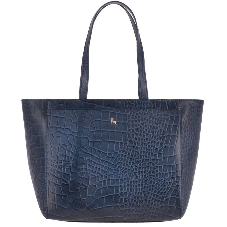 Ashwood Womens Large Crocodile Print Leather Shopper Bag Navy/ Croc - 62122