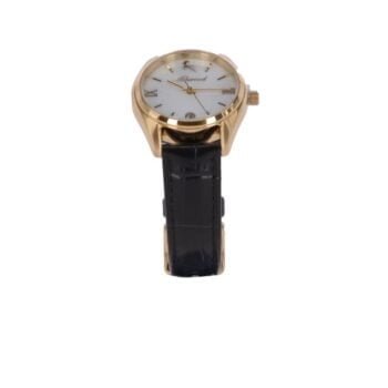 Croc Leather Watch With Mother Of Pearl Face Black: AW-0013/Poly