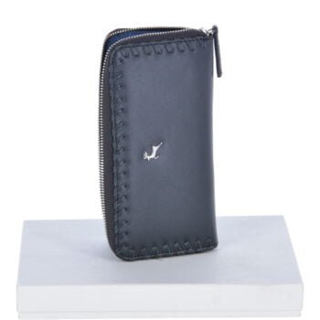Large Leather Zip Around Note And Coin Purse Black : Ash-09