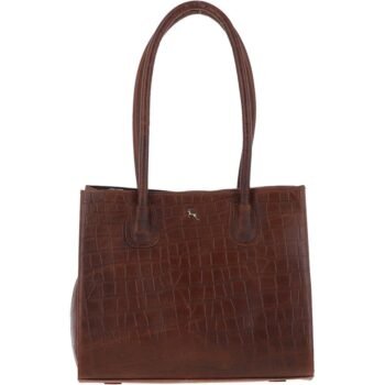 Ashwood Two Section Croc Print Leather Handbag Cognac: L-76
