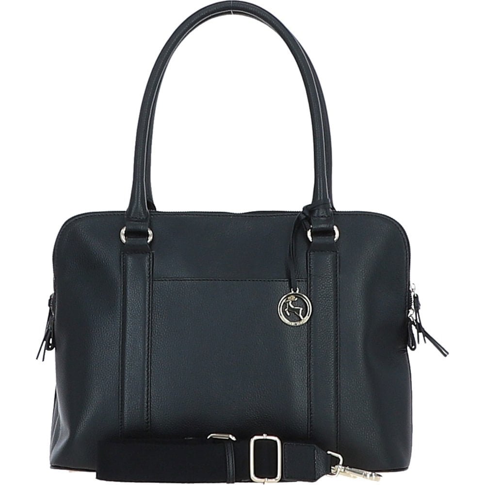 'Cuore di Cuoio' 3 Section Large Leather Handbag: X-39 Black NA from Ashwood Handbags