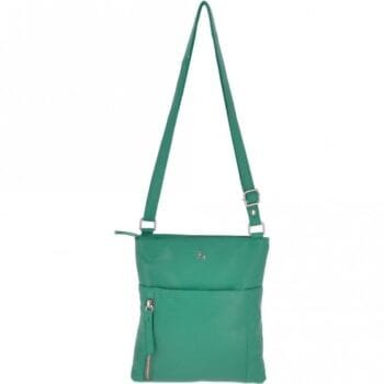 Zip Top Leather Cross Body Bag With External Slip Pocket : Ela 1714